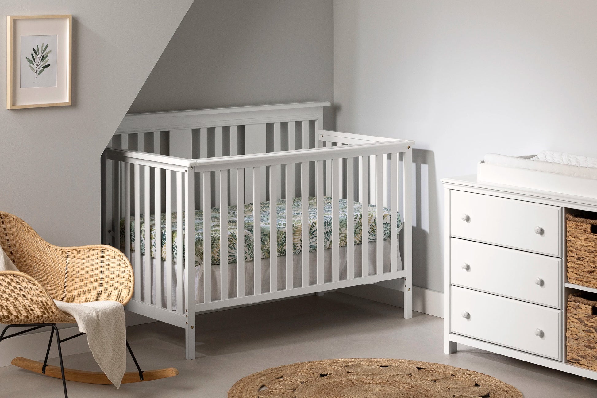 South Shore Cotton Candy Baby Crib 4 Heights with Toddler Rail Soft Grey