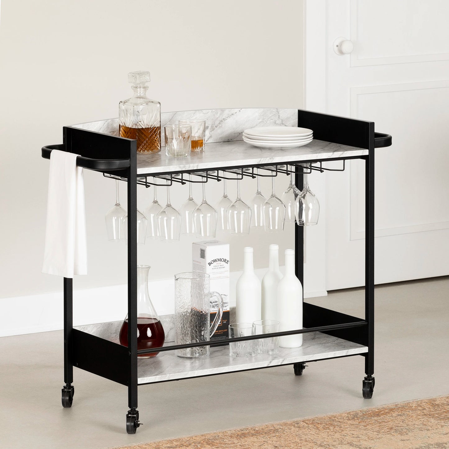 Bar Cart with Wine Glass Rack City Life South Shore Furniture Free Shipping