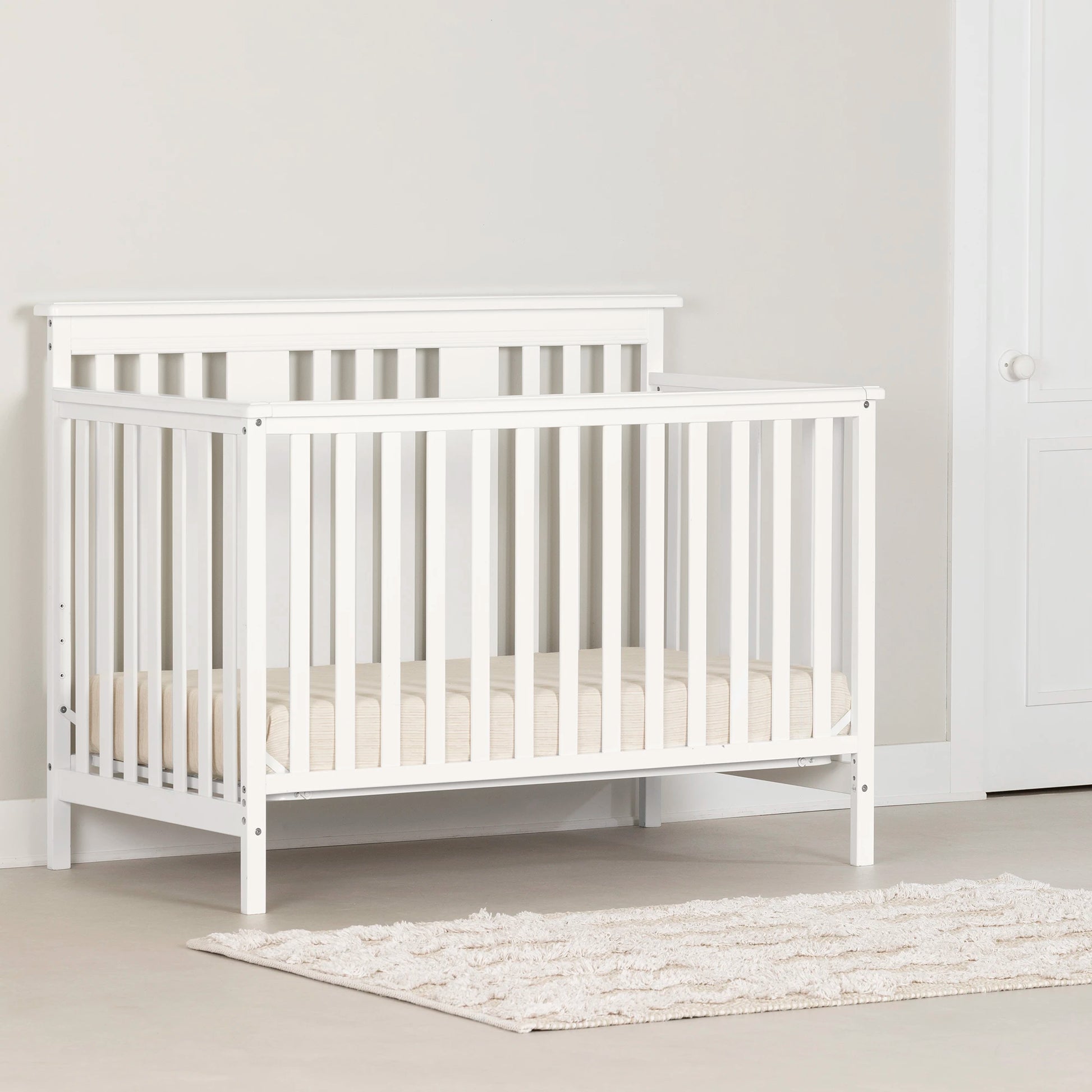 South Shore Cotton Candy Baby Crib 4 Heights with Toddler Rail Soft Grey