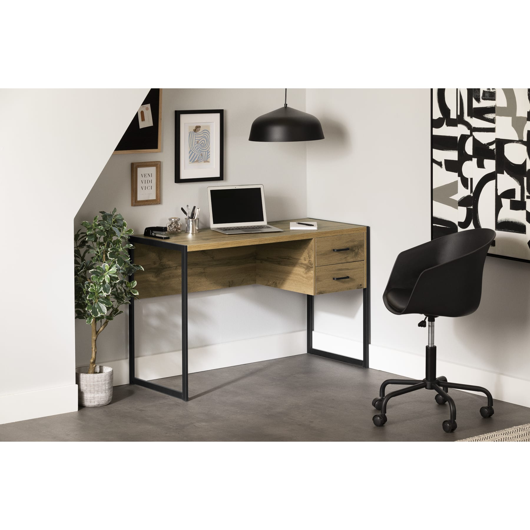  South Shore Axess Small Desk and 5-Shelf Bookcase Set in Pure  Black : Home & Kitchen